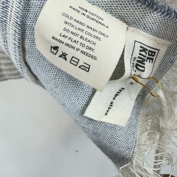 NWT Tribe Alive x BE KIND by Ellen Upcycled Cotton Denim Striped Fringe Scarf - Picture 5 of 6